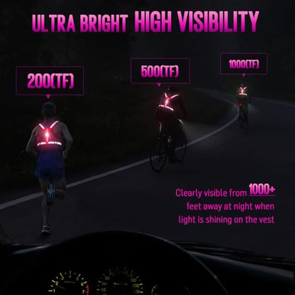 LED Rechargeable Reflective Vest with 11hrs Runtime, Light Up Safety Gear for Night Running Walking Cycling, USB Rechargeable - color: Pink