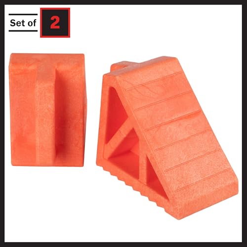 Wheel Chocks 2-Pack - Parking Block Set with 3 Ton Capacity - Wheel Chocks for RV Trailer, Motorcycle, Camper, Trucks, or Cars by Stalwart (Orange)