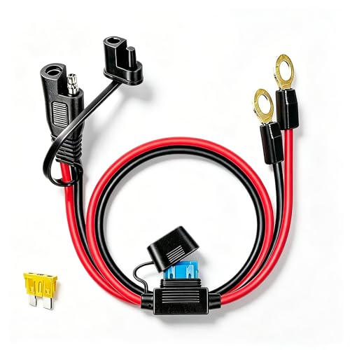 Battery Charger Cable, SAE Battery Connector, 2FT 10AWG for Quick Connect/Disconnect on Motorcycles, Cars, RV（with 15A/20A Fuse）