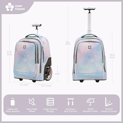 NEW TILAMI 20" Rolling Backpack for Teens Adults, Climbing Stairs Waterproof Backpack with Wheels for School Business Trave Camping with Laptop Compartment, Fit 17 Inch Laptop, Pink Blue Doodle - color: Pink Blue