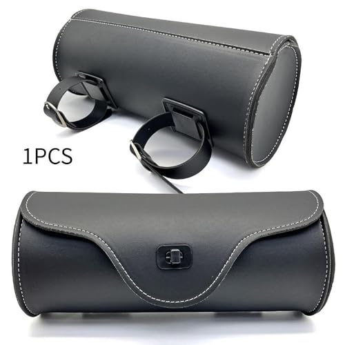 Universal PU Leather Motorcycle Fork Bag Saddlebag, Black with Mounting Straps Motorbike Tool Pouch Tail Rack Storage Bag