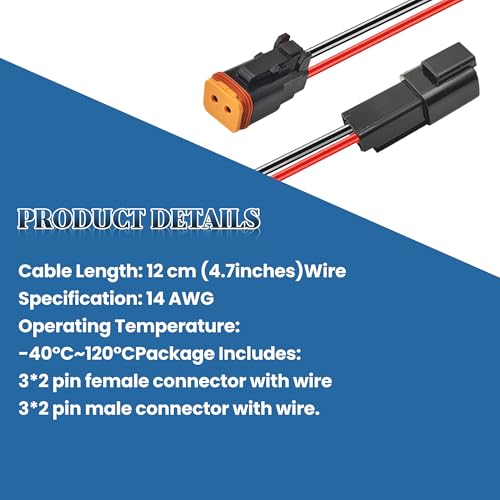 2 Pin DT Connectors Waterproof with 14 AWG Electrical Cable Wire Male Female Waterproof Plug Socket Quick Disconnect Plug for Car Truck Motorcycle Marine Boat and Other Wire Connection- 3 Pack