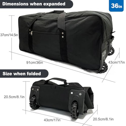36" Huge Bag with Wheels Extra Large Foldable Duffel Bag Collapsible Rolling Travel Bag Heavy-Duty Cargo Duffle for Travel, Camping & Moving, Water-Resistant 600D Oxford, Black - style: 36in