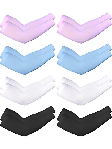 Mudder 8 Pairs UV Sun Protection Cooling Arm Sleeves for Men Women Youth Silk Compression Arm Cover Breathable Outdoors Sport - color: Diversified Color, size: Average Size