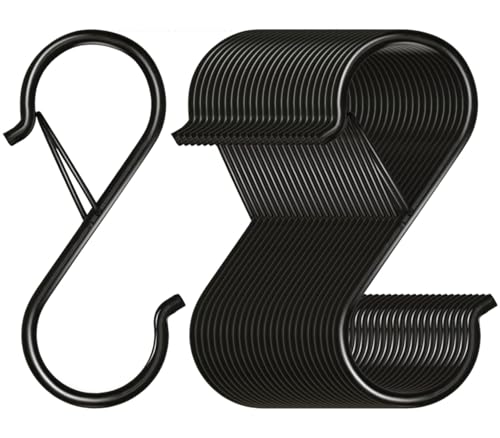 Waitkey 48 Pack S Hooks for Hanging, 3.5 inch Heavy Duty Metal S Hooks with Safety Buckle S Shaped Hooks Pot Rack Closet Hooks for Hanging Plants, Clothes, Kitchen Utensil, Pots, Pans, Bags (Black) - color: Black, size: 48 Pack