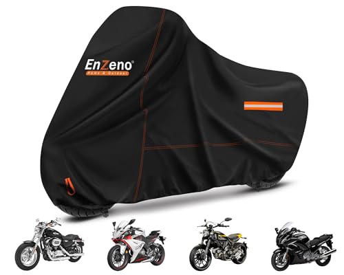 Enzeno Motorcycle Cover 210D Oxford Fabric Motorcycle Covers Waterproof Outdoor Windproof Dustproof Moped Cover with snap Fastener 245x105x125cm Motorcycle tarp Motorbike Cover Black - size: 245x105x125 cm