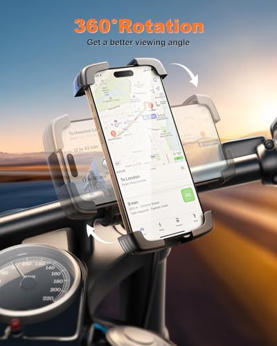 SUPERONE Bike Phone Holder, [Silicone Wrapped] [1s Lock] Motorcycle Cell Phone Holder Mount, Bicycle Scooter Handlebar Clamp for iPhone 17 16 15 Air Pro Max, S25 S24 Ultra, More 4.7-7.2" Phones - color: Matte Black