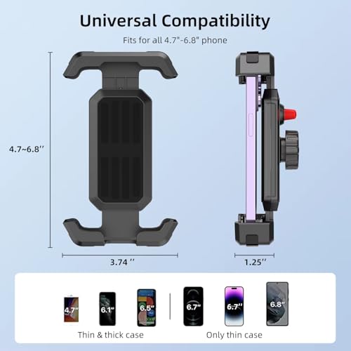 TIMESS Bike Phone Holder, Motorcycle Mount - Motorcycle Phone Holder, Handlebar Cell Phone Clamp, Scooter Phone Clip for iPhone/Samsung/Google/Huawei/Xiaomi, More 4.7" to 6.8" Smartphones