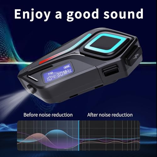 Docooler Motorcycle Headset BT5.4, Motorcycle Headset Communication System with LED Light, FM Radio, Voice Assistant, 40H Playtime, IP65 for Full or Half Helmet Off Road Helmets