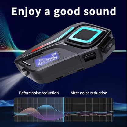 Docooler Motorcycle Headset BT5.4, Motorcycle Headset Communication System with LED Light, FM Radio, Voice Assistant, 40H Playtime, IP65 for Full or Half Helmet Off Road Helmets
