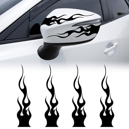 4 PCS Car Flame Reflective Sticker,Waterproof Self Adhesive Racing Sports Flame Stripe Decal,Automotive Fire Bumper Decals for Golf Cart Off-Road Vehicles Motorcycles Helmet DIY Decoration (Black) - color: Black
