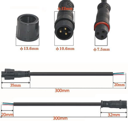 3pin Waterproof Connector,20AWG IP68 3Pin Male Female Plug LED Connector,with 30CM Extension Cable for Car,Indoor/Outdoor LED Strip Lights. - size: 20AWG 3Pin waterproof connector