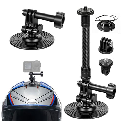 Geyo Flexible Adhesive Helmet Mount, Flat and Curved Action Camera Base | Carbon Fiber Arm, 1/4" Camera Base Adapter, Safety Rope, POV Angle, Compatible with Insta360, GoPro, DJI Action Cameras