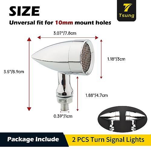 TSUNG Bullet LED Turn Signal Light Motorcycle Front Rear Indicator Small Blinker Universal for Cruiser Chopper Bobber Cafe Racer Street Bike (A-Chrome-Amber) - color: A-Chrome-Amber