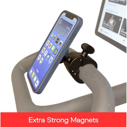 Maxby Magnetic Phone & Tablet Holder for Peloton Bike & Bike+ – Secure 360° Handlebar Mount for iPhone, Samsung & iPad – Tool-Free Install, Strong Magnetic Grip