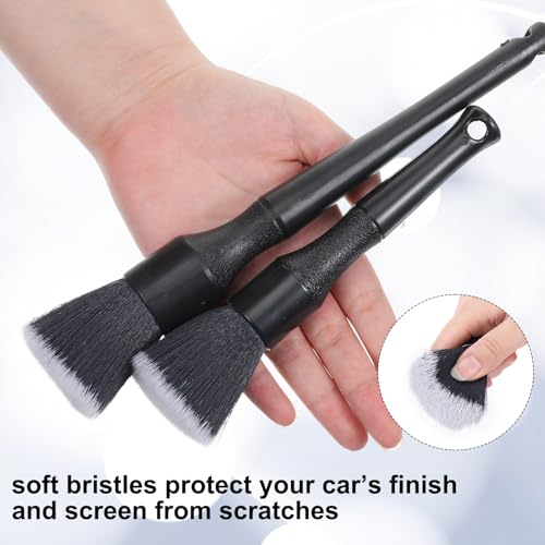 2PCS Ultra-Soft Car Detailing Brush Set, Scratch-Free Auto Interior & Exterior Cleaning Brushes with Comfortable Grip for Dashboard, Air Vents, Wheels, Leather Seats