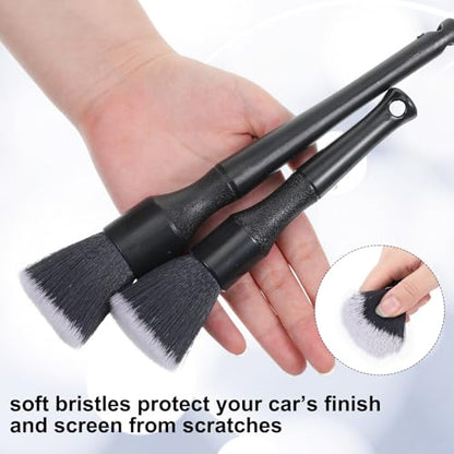 2PCS Ultra-Soft Car Detailing Brush Set, Scratch-Free Auto Interior & Exterior Cleaning Brushes with Comfortable Grip for Dashboard, Air Vents, Wheels, Leather Seats