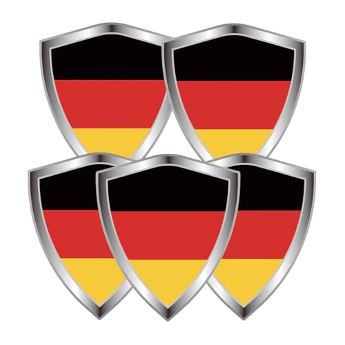 Germany Flag Decal Sticker - German Flags Shield Shape Reflective Vinyl Car Stickers - for Car Window Bumper Laptop Waterproof Sticker (5Pcs) - color: Germany