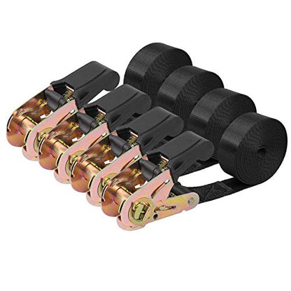 Endless Ratchet Tie Down Straps Heavy Duty Cargo Tie Downs,4FT Sturdy Nylon Black Strap Down Ratcheting Securing Straps, Track Spring Fittings, Tie-Down Motorcycles, Trailer Loads, Kayak - size: 1"x4'-4pcs black