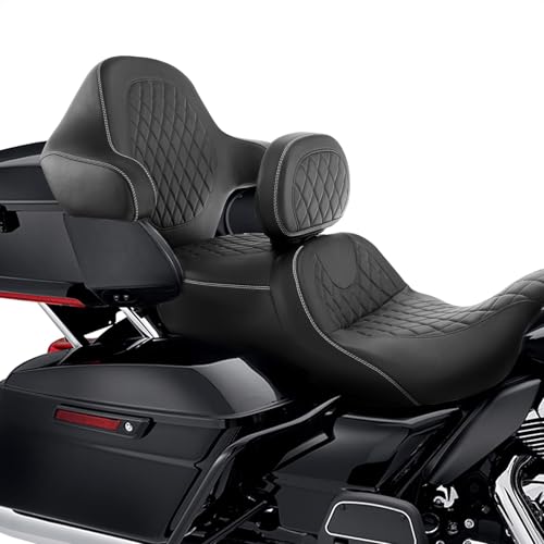 Hammock Drive Seat fit for Harley Touring Road King Street Glide Road Glide Electra Glide 2014-2023 Motorcycle Passenger Rider Seat Cushion - color: A Style White