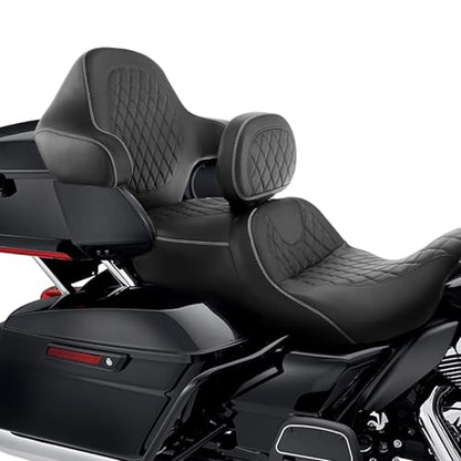 Hammock Drive Seat fit for Harley Touring Road King Street Glide Road Glide Electra Glide 2014-2023 Motorcycle Passenger Rider Seat Cushion - color: A Style White