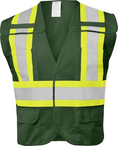 Ironwear Type R Class 2 Hi Vis Reflective Two Tone 5-Point Breakaway Vest with 6 Pockets - color: Green, size: Large