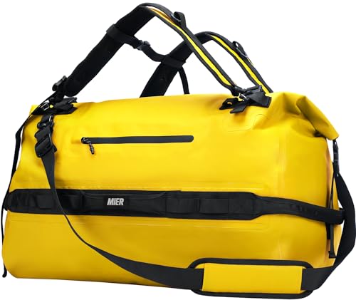 MIER Waterproof Duffel Bag Motorcycle Dry Bag Backpack Large Roll-Top Heavy Duty Dry Duffle Bags for Kayaking Camping Boating Gym Beach Cruise Ship, 60L/80L - color: Yellow, size: 60L