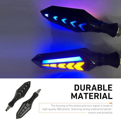 4 PCS Motorcycle Turn Signal Lights, Arrow-shaped Dual-sided Blinker with Sequential Flow, 12V LED Anti-vibration High Brightness Indicator, Modified Accessory for Motorcycle (Blue & Yellow)