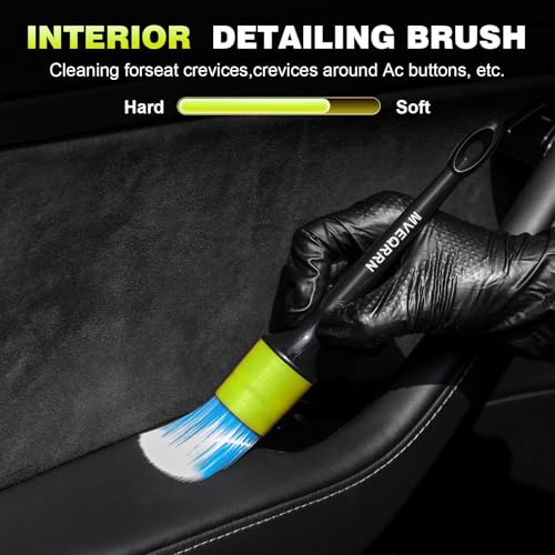 MVEQRRN 9PCS Car Detailing Brush Set, Boar Hair Detailing Brushes,Car Detailing Wheel Kit (Green) | Soft & Stiff Bristles Auto Detailing Brush,Wheel & Tire Brush,Interior & Exterior Car Brush,Car Wash Kit for Cars,Trucks,SUVs - color: 9pcs green detail wh