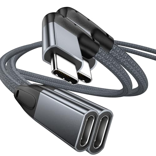 UseBean Right Angle USB C Extension Cable 3.3FT 2-Pack, USB-C 3.1 Gen2 10Gbps Male to Female 4K Video Cord,Compatible for iPhone 15 Pro Max,M3 MacBook Mac,iPad mini/Pro,Surface Go, Galaxy S24 - color: GRAY, size: 3.3FT(2PACK)