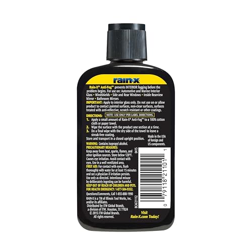 Rain-X AF21106D Glass & Mirrors Anti-Fog Treatment, Prevents Fogging & Steaming on Windshield and Visors, Improves Visibility, Great for Auto & Home - size: 3.5 Fl Oz (Pack of 1), style: Squeeze Bottle