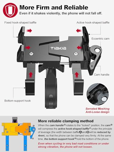 Tiakia Bike Phone Mount Holder, Aluminum Motorcycle Phone Mount, Handlebar Mounted Cell Phone Holder for Bike, 360° Rotation, Universal Bicycle Phone Mount for 4.5-7 Inch Phones - color: Black-1