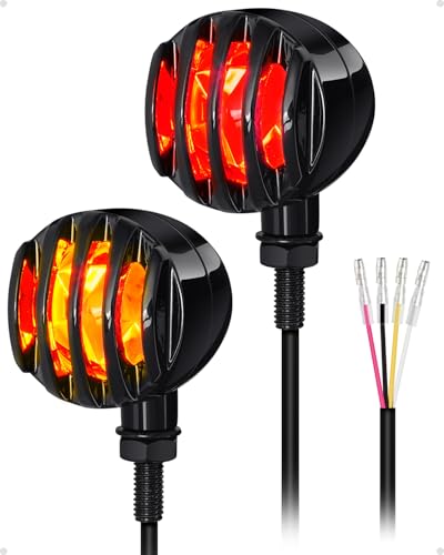Benlari Motorcycle LED Turn Signal Lights, Motorcycle Bullet Rear Turn Signals with 8mm&10mm Mounting Hole,Amber Indicator Signal Lights Compatible with Honda Yamaha Suzuki Kawasaki Harley - color: Black(Amber+Red)