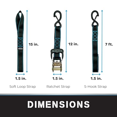 Tie Down 1.5 inch x 8 ft Black Heavy Duty Ratchet Strap, 4-Pack Kit - 5208 lbs. Breaking Load Limit - color: Black, size: 4-Pack
