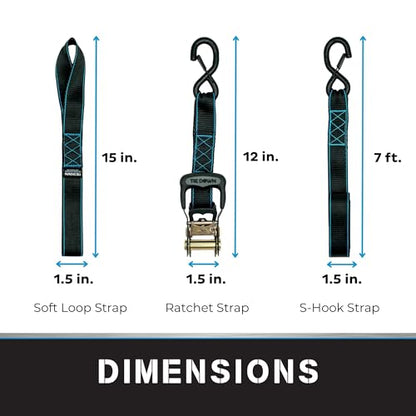 Tie Down 1.5 inch x 8 ft Black Heavy Duty Ratchet Strap, 4-Pack Kit - 5208 lbs. Breaking Load Limit - color: Black, size: 4-Pack