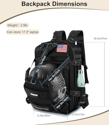 Motorcycle Cycling Helmet Backpack, Large Capacity Waterproof Helmet Holder, Storage Bag Hiking Backpack - color: Black-flag
