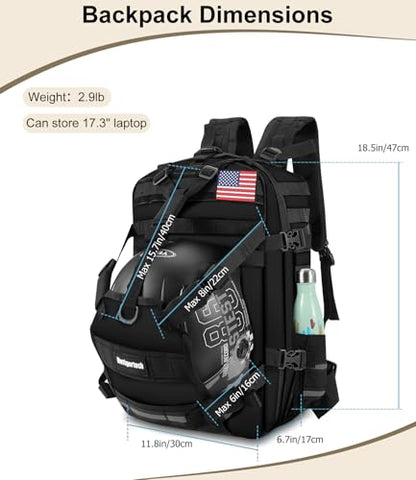 Motorcycle Cycling Helmet Backpack, Large Capacity Waterproof Helmet Holder, Storage Bag Hiking Backpack - color: Black-flag