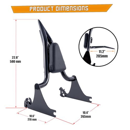 Kinglemc Adjustable One-Piece Sissy Bar Luggage Rack Passenger Backrest with Lock for Harley Breakout FXSB FXSE FXST(Gloss Black) - color: Black-Upgrade