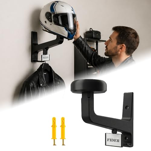 Motorcycle Helmet Wall Mount with Coat Hook & DIY Name Area,Heavy Duty Firefighter Helmet Hanger Wall Mount for Garage Storage,Motorbike,Garage,Fire Station&Firefighter Gear,Universal Helmet Holder