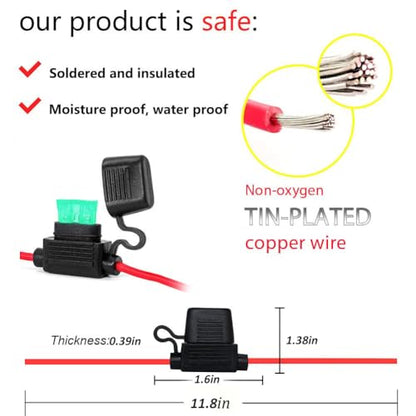 VANTRONIK Waterproof Medium Inline Fuse Holder with 12 Gauge AWG Wire 12 Inches Long, Fit for ATO ATC Standard Blade Car Fuse in Vehicle/Boat/RV/Tractor, 3 Pack