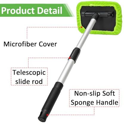 Beieverluck 15 Pieces Windshield Cleaner Tool, Inside Car Window Cleaning Tool with 9 Microfiber Pads and 3 Spray Bottles, Windshield Cleaner Tool Auto Interior Exterior Glass Wiper Kit