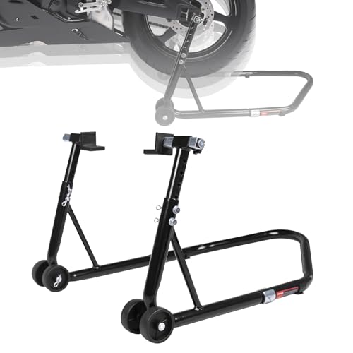 Motorcycle Stand 850LB Adjustable Sport Bike Rear Wheel Lift Swingarm Paddock Stands Black, 5 Adjustable Heights, L - color: Upgraded-Black, size: L