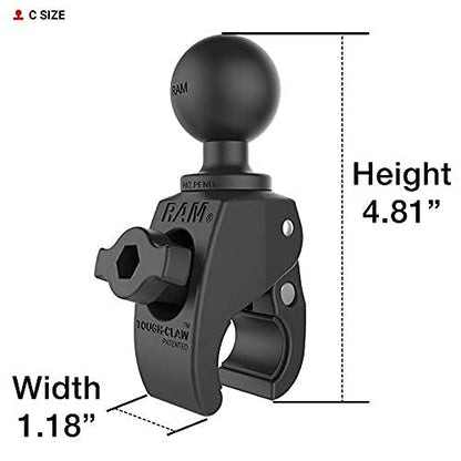 RAM Mounts Tough-Claw Small Clamp Base with C Size 1.5" Ball, Rail Mount for 0.625"-1.14" Bars, Tool-Free Installation RAP-400U - size: Small Clamp