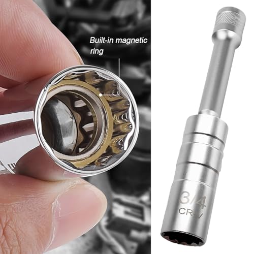 Zpana 3/4" Car Spark Plug Socket, Magnetic Thin Wall 360° Swivel Auto Sparking Wrench Socket Joint 3/8" Drive 12 Point, Vehicle Removal Tool Accessories, Universal for SUV Sedan Truck - size: 3/4"