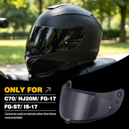 C70 Helmet Visor Replacement Face Shield Compatible with C70/ HJ20M/ FG-17/ FG-ST/IS-17 Motorcycle Helmets (Black) - color: Black