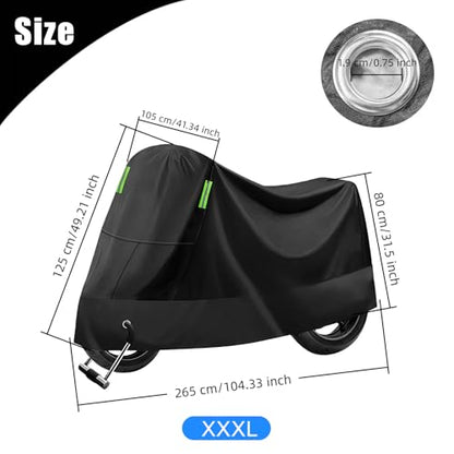 Motorcycle Cover with Lock Hole, Bike Cover Waterproof Outdoor, Rain Sun Dust Wind Proof All-Around Protection Bicycle Accessories for Dirt Cruiser Bikes Scooter Moped Electric Motorcycle (3XL) - size: 3XL
