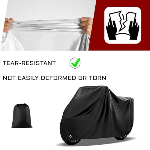 Motorcycle Cover with Lock-Holes, Waterproof Outdoor Motorbike Cover with Storage Bag, All Season Full Coverage Protection Scooter Covers for 96" Harley Davidson and Most Motorcycles