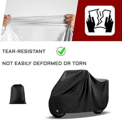 Motorcycle Cover with Lock-Holes, Waterproof Outdoor Motorbike Cover with Storage Bag, All Season Full Coverage Protection Scooter Covers for 96" Harley Davidson and Most Motorcycles