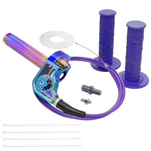 Motorcycle Throttle Assembly,7/8" Quick Twist Throttle Grips with Throttle Cable Aluminum Alloy Universal for CRF KLX SSR TTR 110 125 150 250cc Dirt Pit Bike ATV Mini Bike - color: Type A-Multicolored+Purple