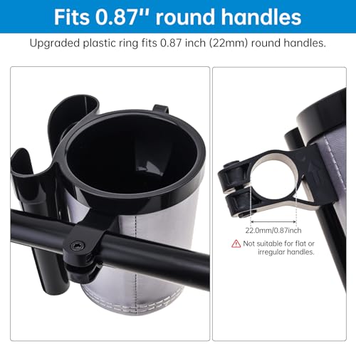 3-in-1 Bike Cup Holder with Cell Phone Keys Hook -Universal Water Bottle Holder for Walker/Wheelchair/Stroller/Scooter, Fits 0.87" Round Handlebar and 2.7" Cup Base,Black Gray - color: black gray